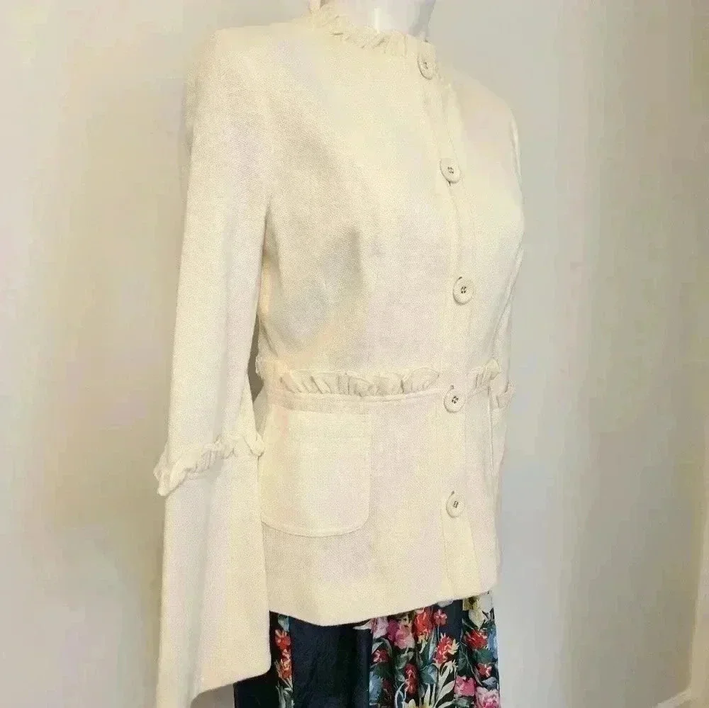 Tory Burch Lightweight Wool Blend Business Casual Cream Button Down Blazer(8)